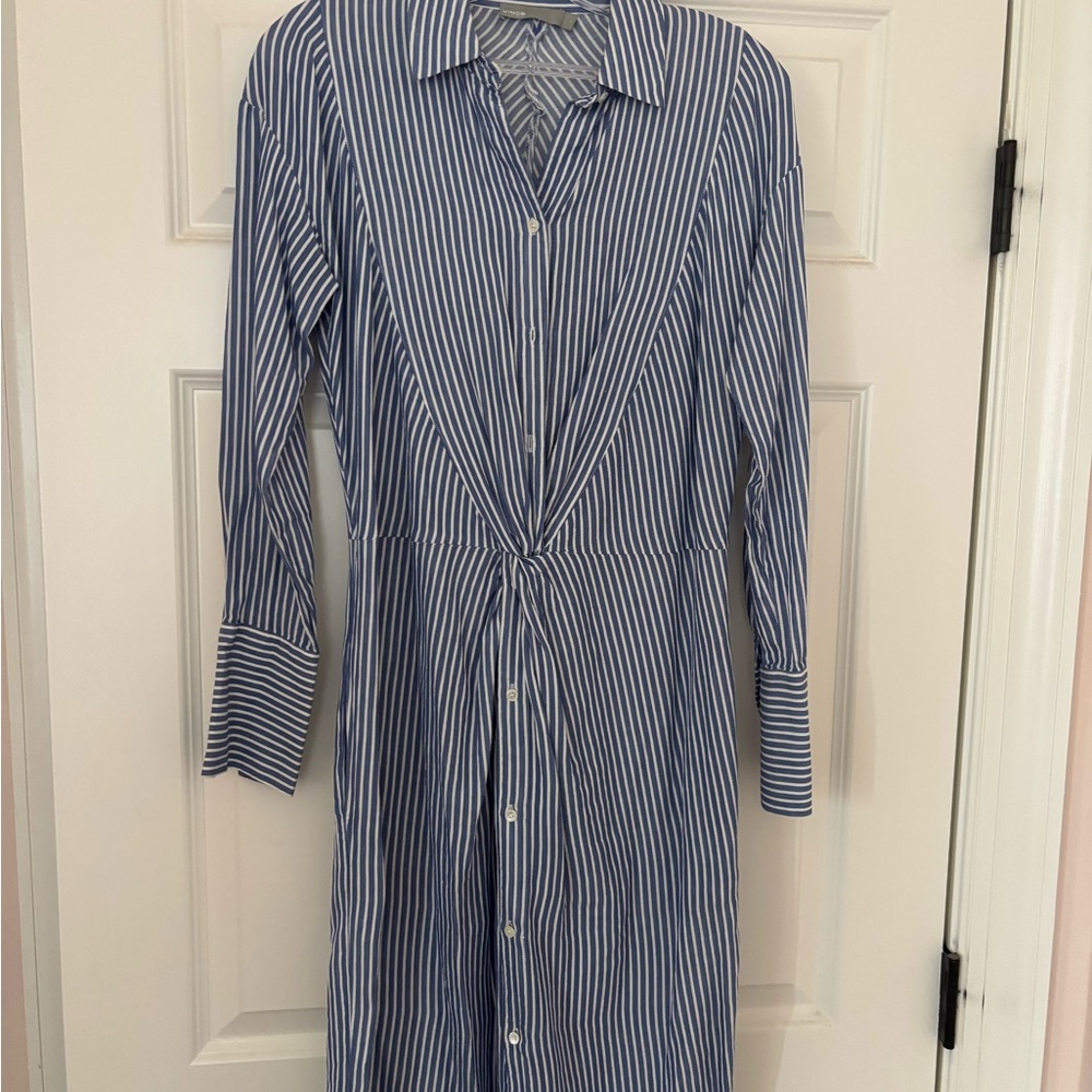 Vince Blue and White Striped Button Down Shirt